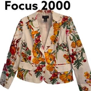 Focus 2000 Floral Cotton & Spandex Blazer Red & Gold sz 8p